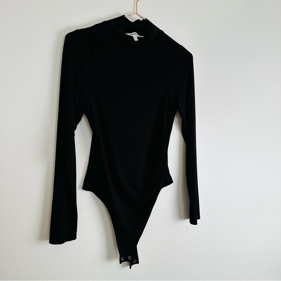 Good American Stretch Jersey Long Sleeve Ruched Turtleneck Bodysuit Black - Picture 13 of 16